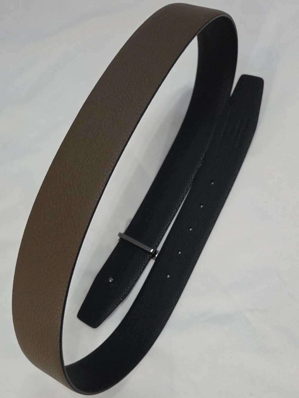 Tom Ford Black & Brown Leather Belt Dark T Buckle Accent